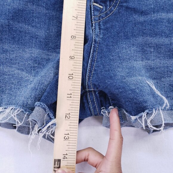 True Religion Jennie Curvy High Rise Shorts Denim Jean Distressed Blue Size 27 - Picture 3 of 15